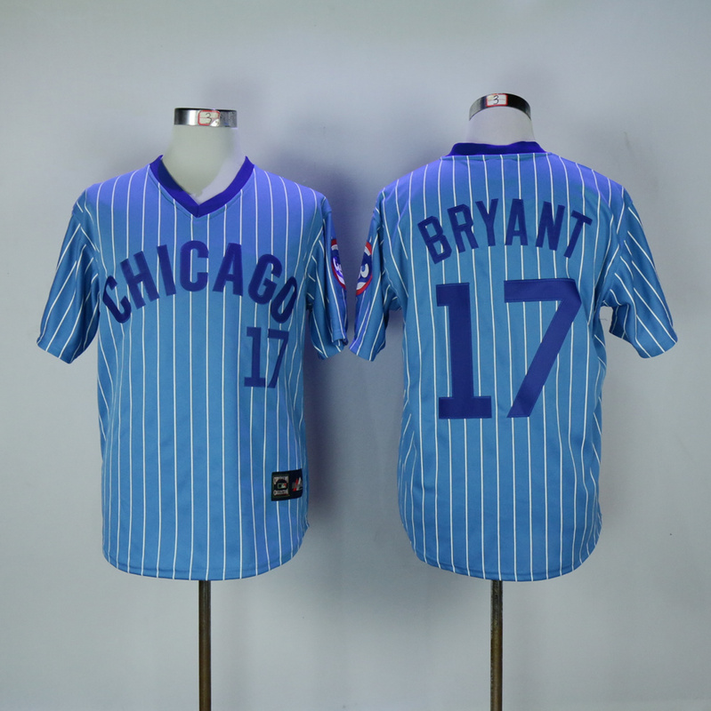 2017 MLB Chicago Cubs #17 Kris Bryant 1984 Blue White stripe Throwback Jerseys